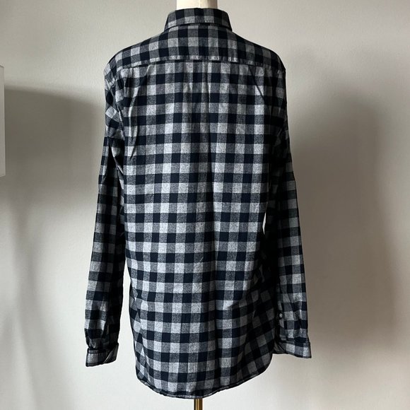 Bonobos Slim Fit Long Check Flannel Button-up Shirt In Atlas Check - Navy Beats - Picture 8 of 10